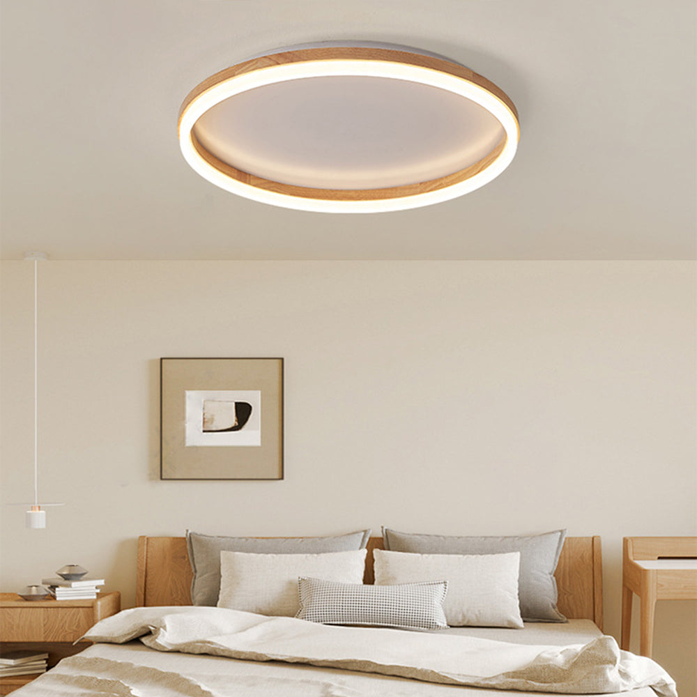 Muto Round Modern Flush Mount Ceiling Light Wood Bedroom - Neutral Decor
