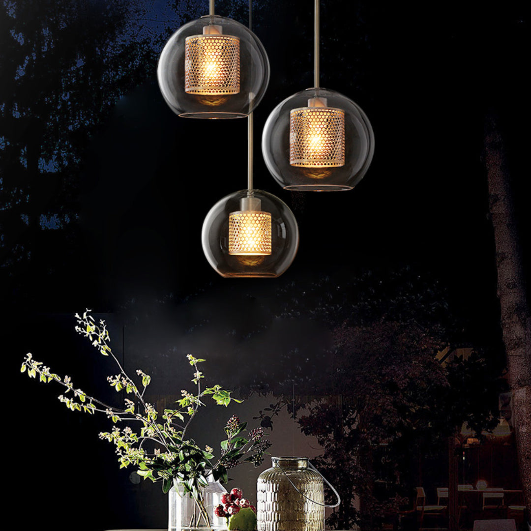 Arisha Golden Pendant Light, /Glass, Globe/Cylindric - Neutral Decor