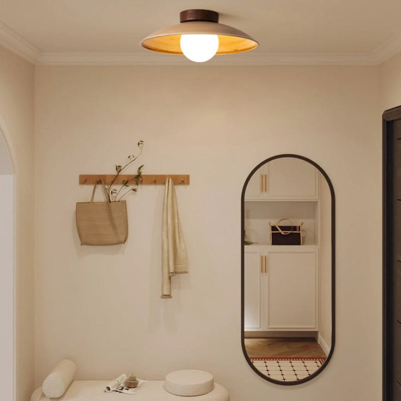 Muto Vintage Flush Mount Ceiling Light Wood Glass Bar Hotels - Neutral Decor
