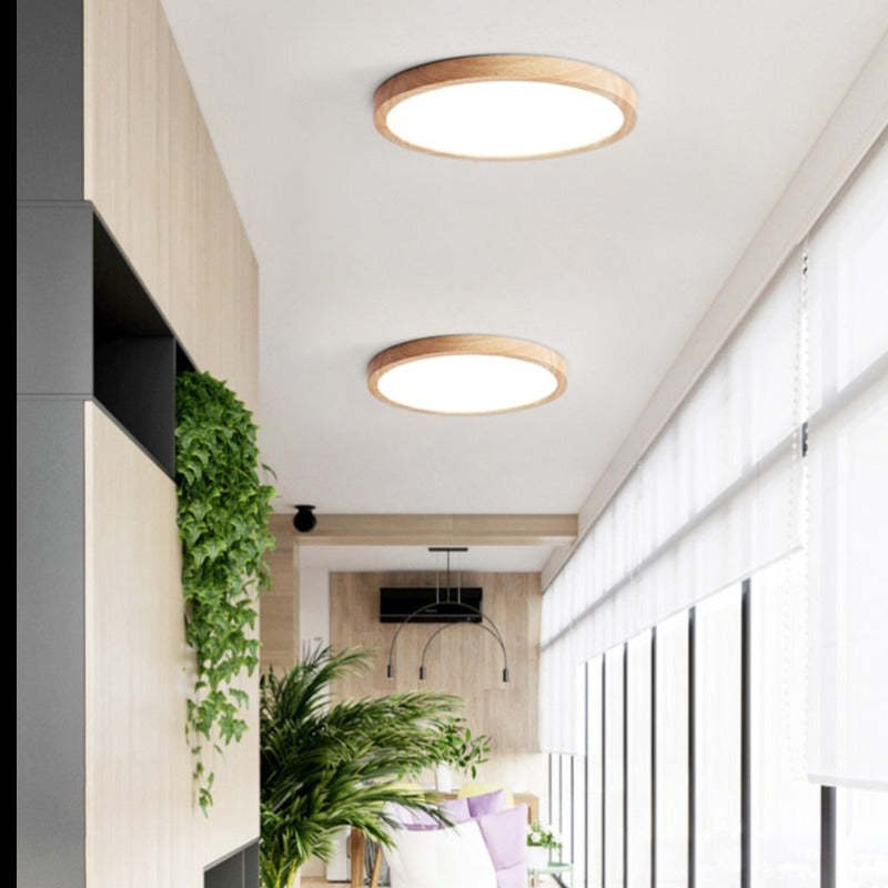 Muto Modern Wood Round Flush Mount Ceiling Lights Living Room - Neutral Decor