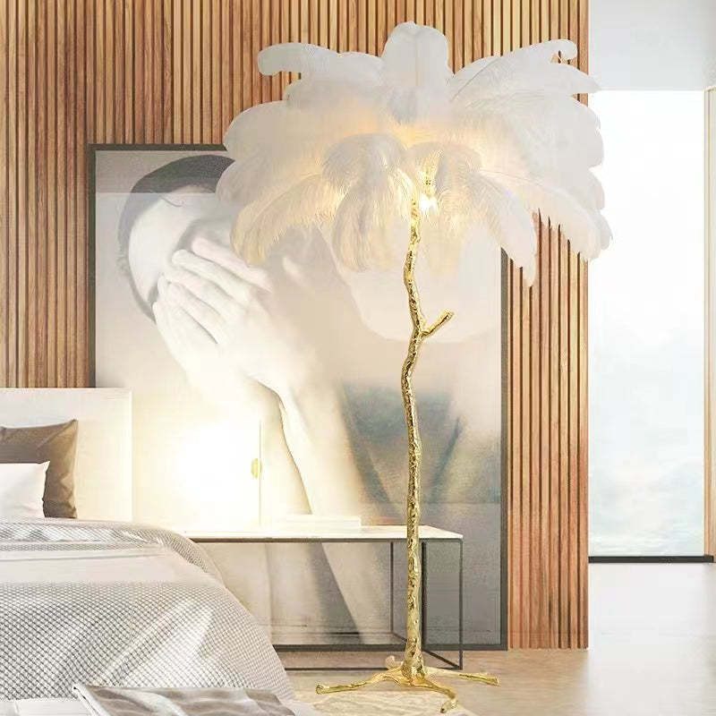 O'Moore Nordic Luxury Unique Ostrich Feather Floor Lamp/Table Lamp - Neutral Decor