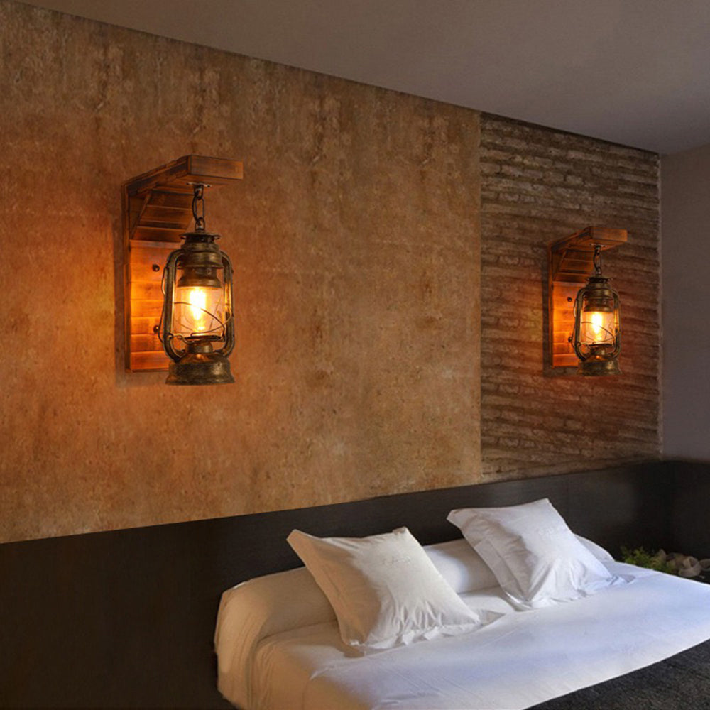 Lyros Lantern Vintage Wooden Rustic Wall Lamp - Neutral Decor