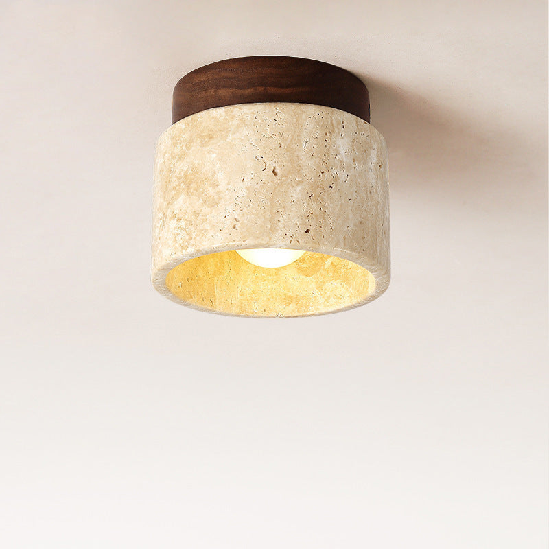 Arisha Retro Stone Wood Flush Mount Ceiling Light Hallway
