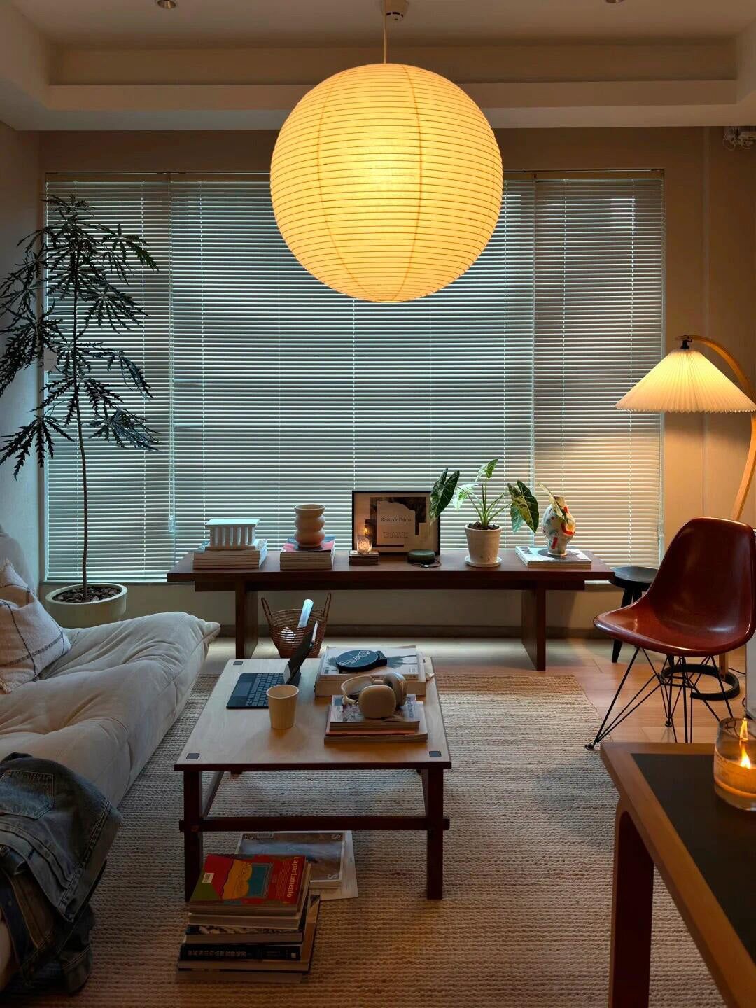 Noveno Pendant Lamp Bamboo Washi Paper Round