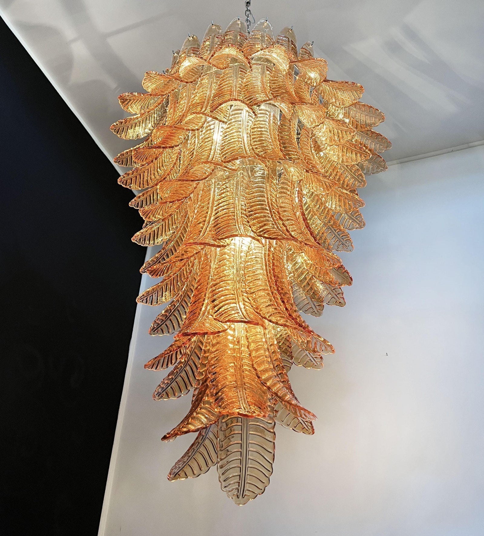 Celielle Chandelier Amber Glass Leaf Layered Statement Artistic