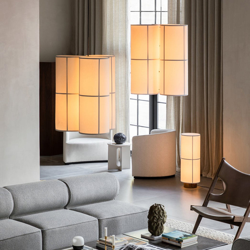 Ritta Cylinder Pendant Light, Lantern, Fabric, Japanese - Neutral Decor