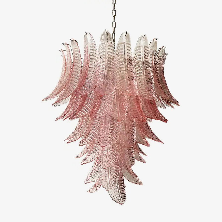 Liorisian Chandelier Pink Murano Glass Leaves Cascading Romantic