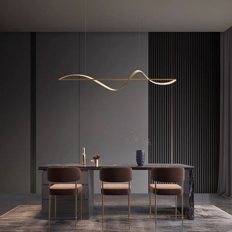 Arisha Pendant Light Wave Minimalist Designer Brass Art Gallery - Neutral Decor