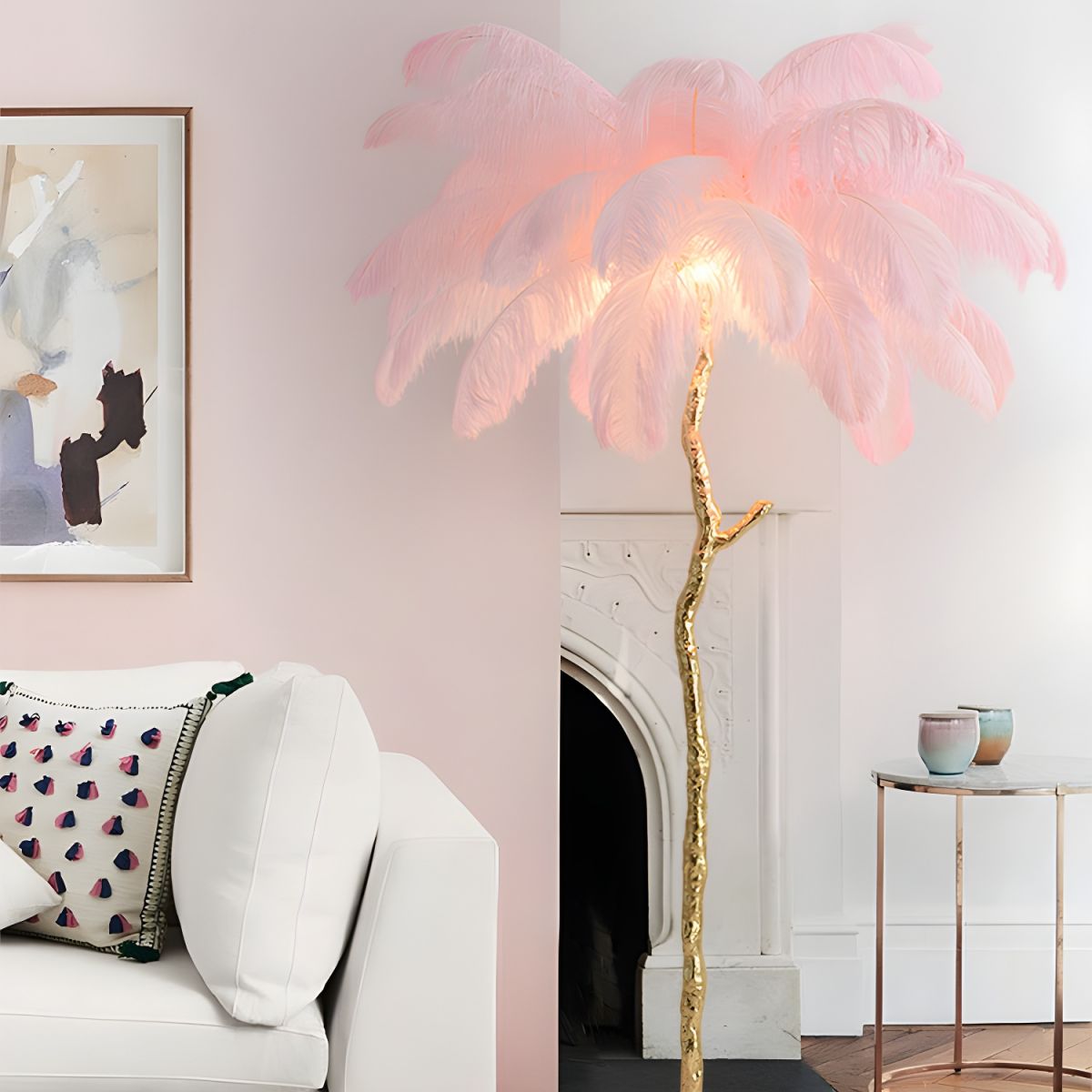 O'Moore Nordic Luxury Unique Ostrich Feather Floor Lamp/Table Lamp - Neutral Decor