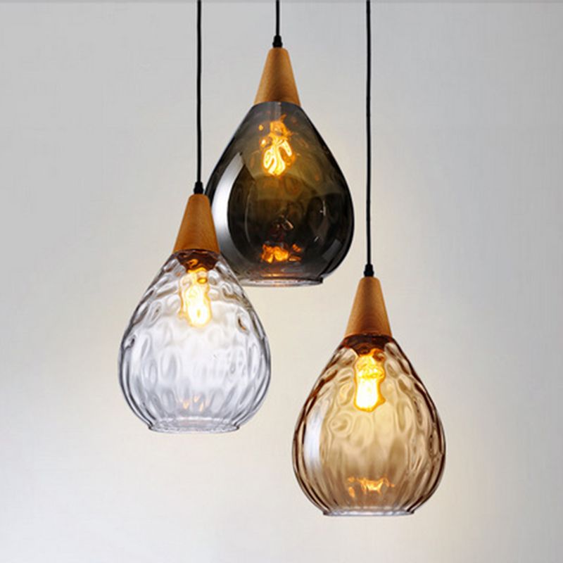 Avi Vintage Teardrop Pendant Light, Glass/Wood - Neutral Decor