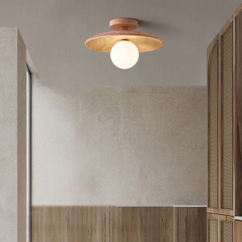 Arisha Modern Round Flush Mount Ceiling Light Wood Walnut Bedroom - Neutral Decor