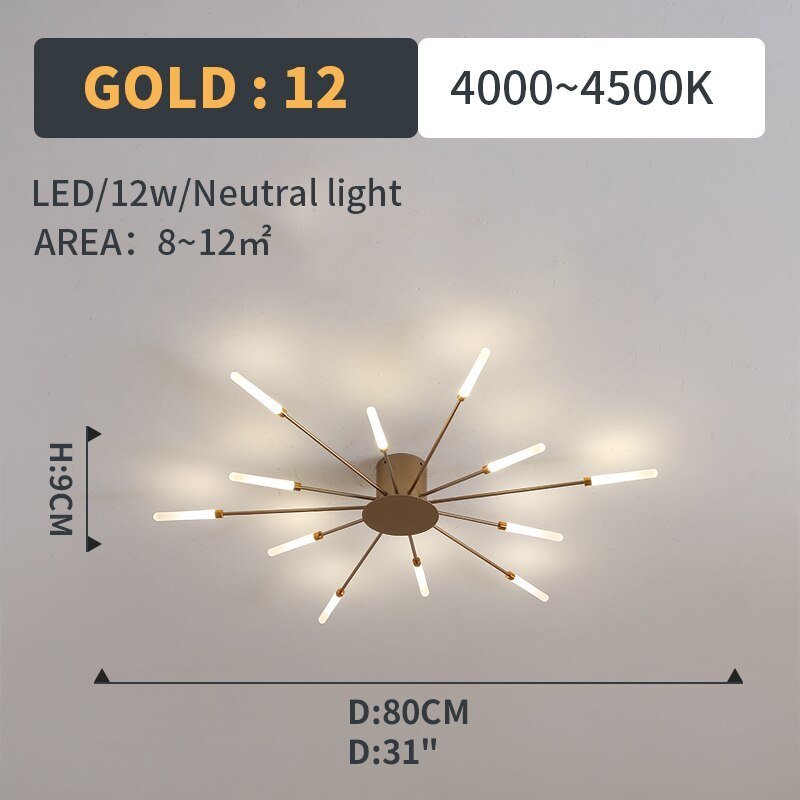 Wesley Flush-Mount Ceiling Light Fireworks, Black/Gold - Neutral Decor
