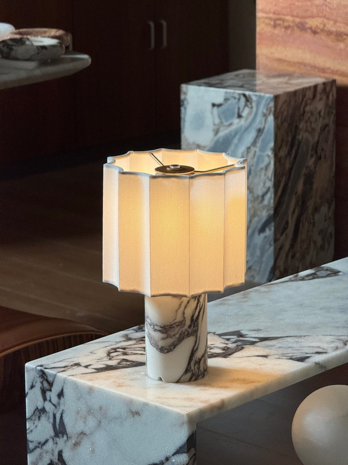 Serenity Pleated Fabric & Marble Table Lamp
