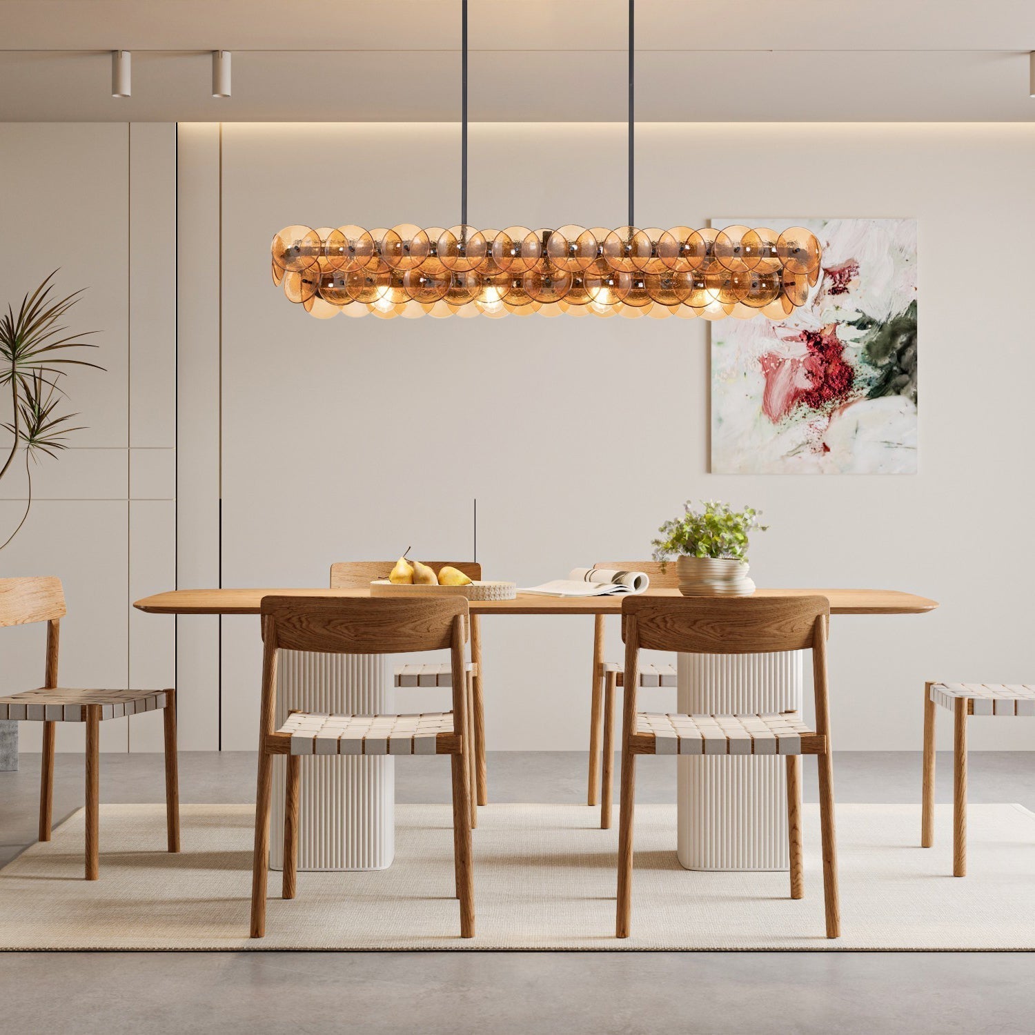 Veleniel Chandelier Linear Amber Pressed Glass Disc Modern