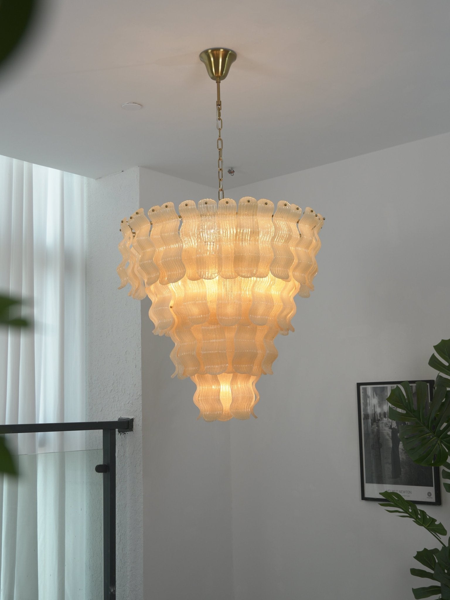 Borzi Yellow Glass Leaf Luxurious Chandelier