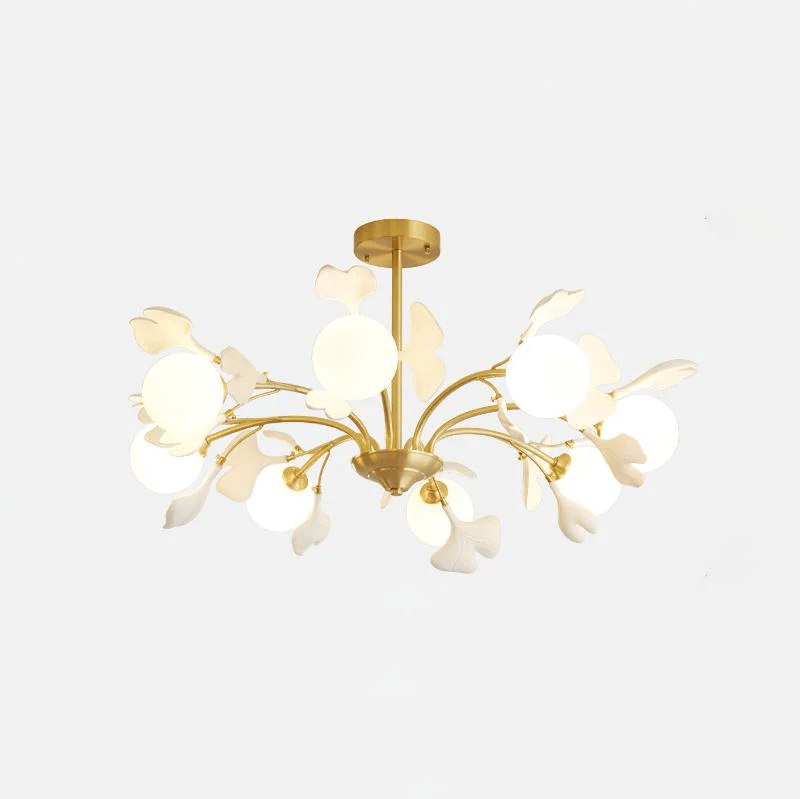 Dorvel Chandelier Ginkgo Leaf Brass Ceramic Glass