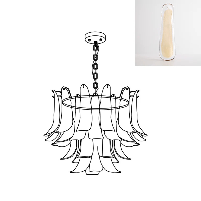 Elvess Chandelier Murano Glass Leaf Golden