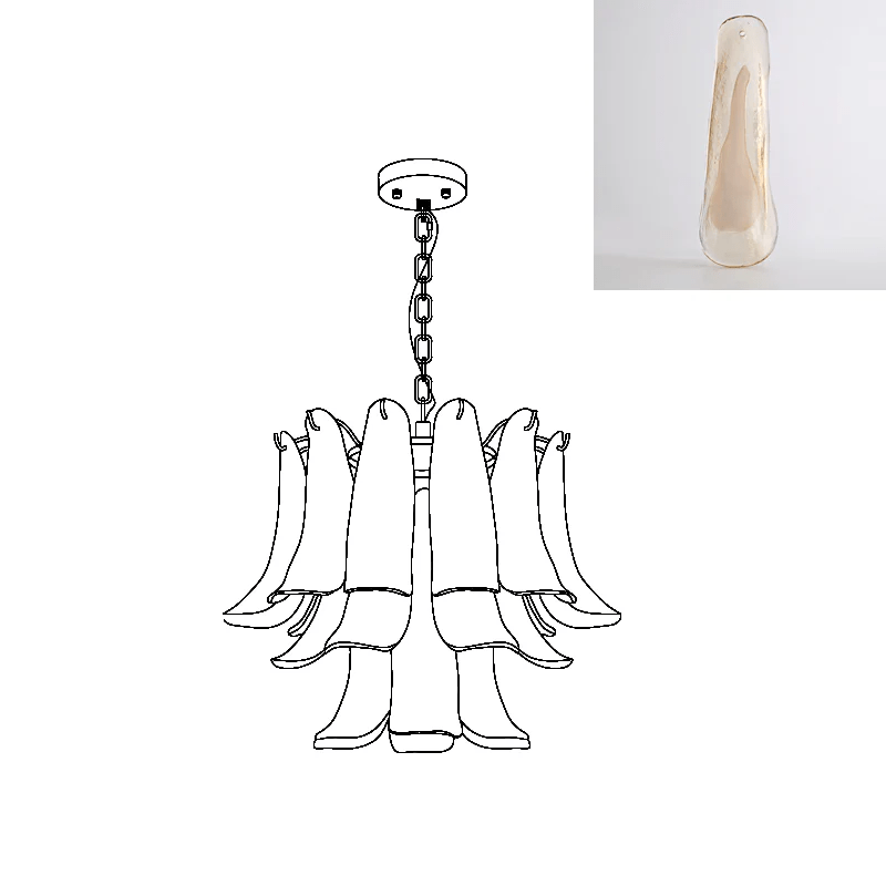 Elvess Chandelier Murano Glass Leaf Golden