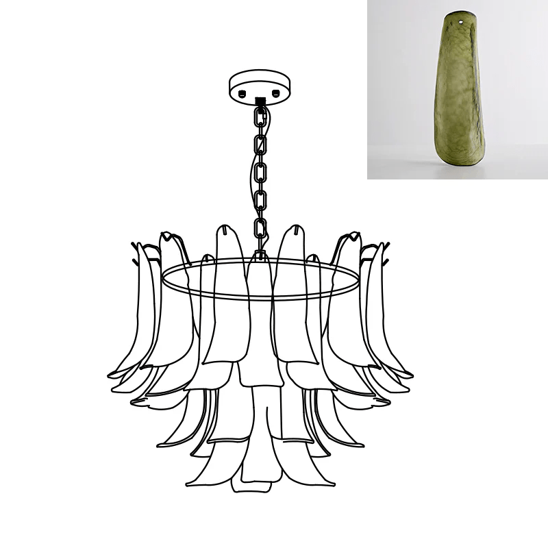 Elvess Chandelier Murano Glass Leaf Golden