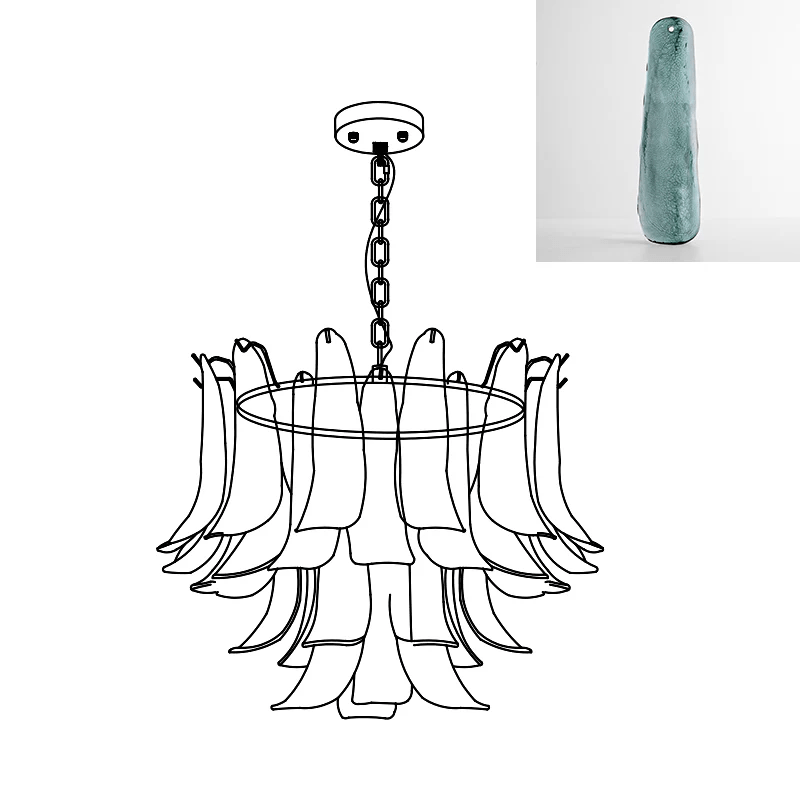 Elvess Chandelier Murano Glass Leaf Golden