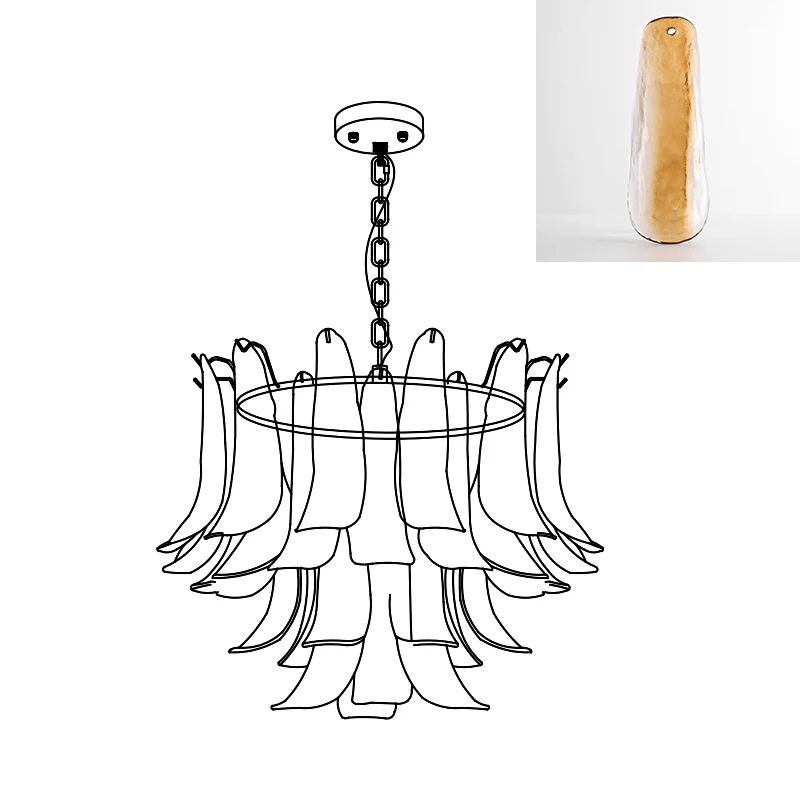 Elvess Chandelier Murano Glass Leaf Golden