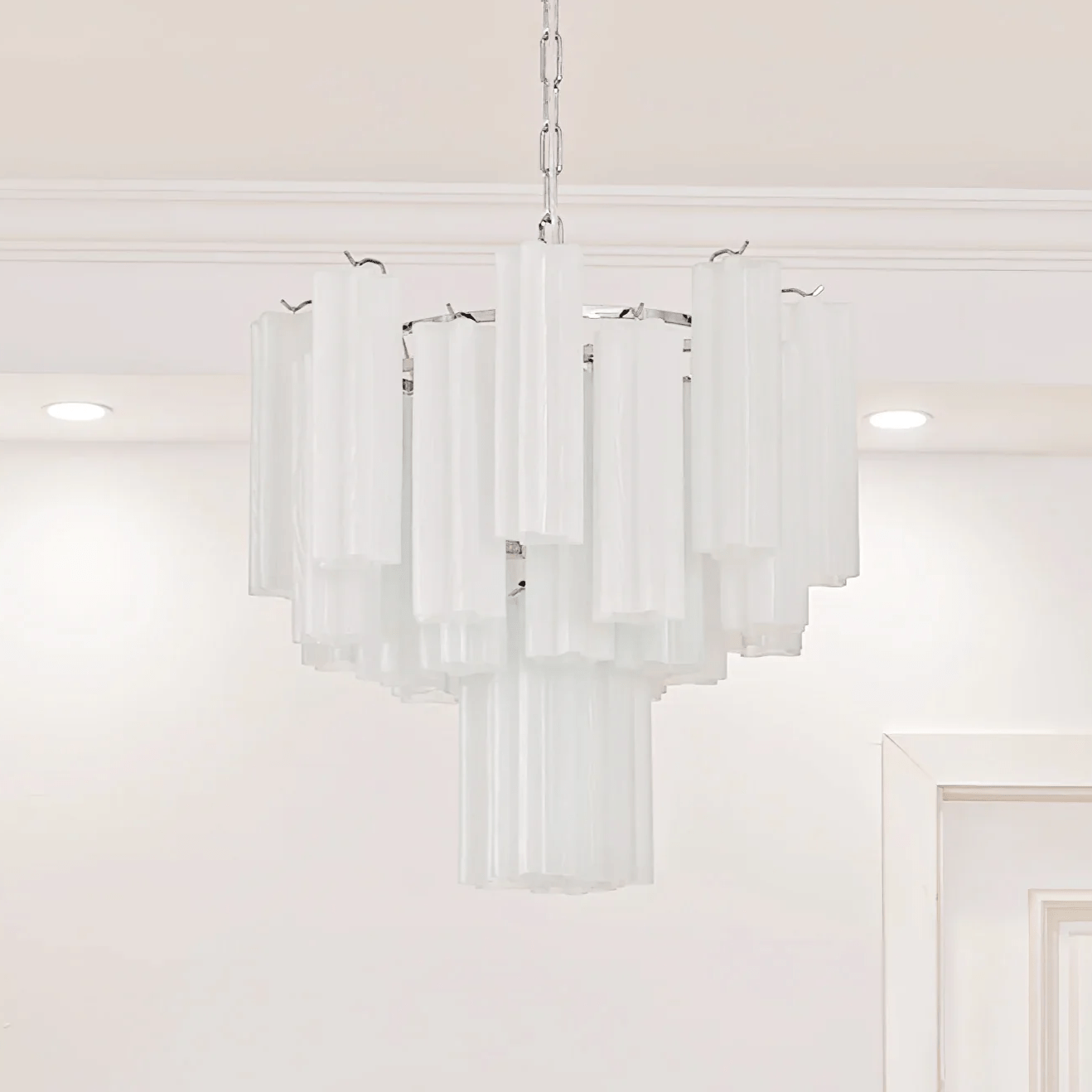 Lioreissa Chandelier Frosted Glass Tubes Layered Minimalist