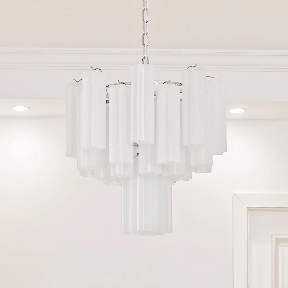 Lioreissa Chandelier Frosted Glass Tubes Layered Minimalist
