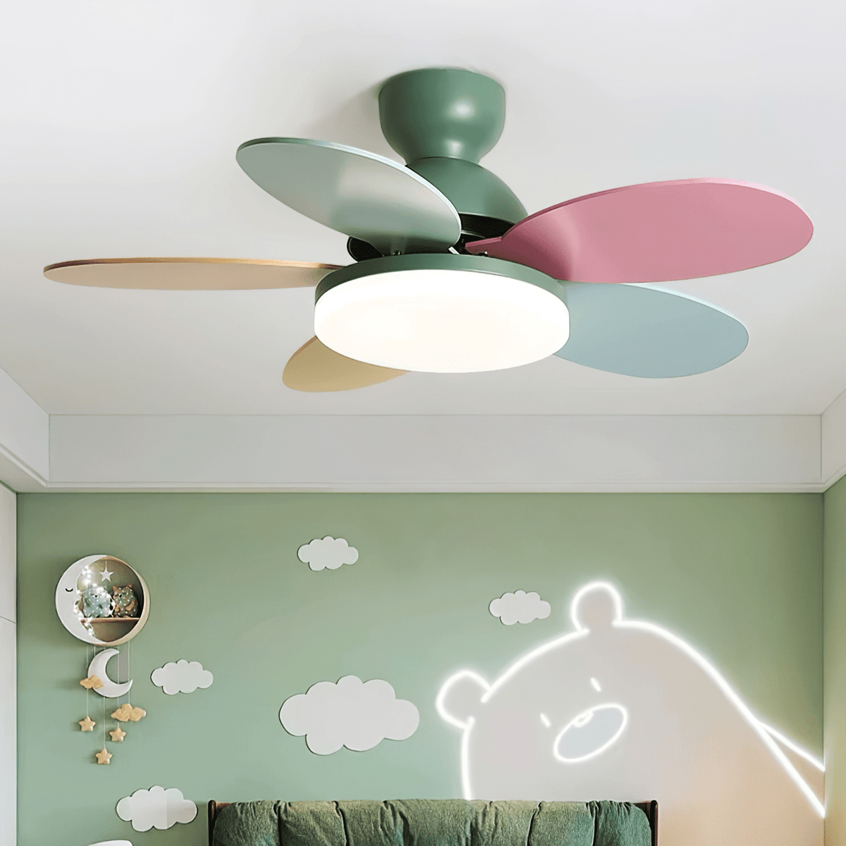Liora Colorful Wooden Kids Ceiling Fan Light