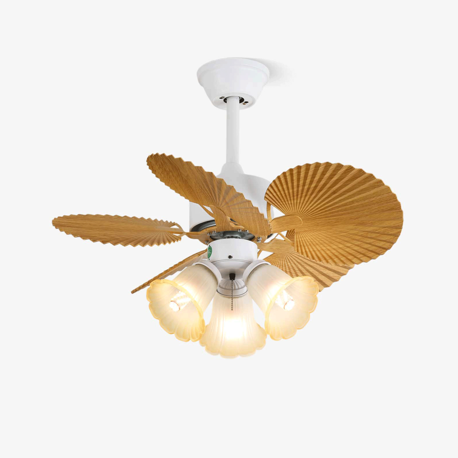 Elvoelle Vintage Wood Glass Ceiling Fan Light