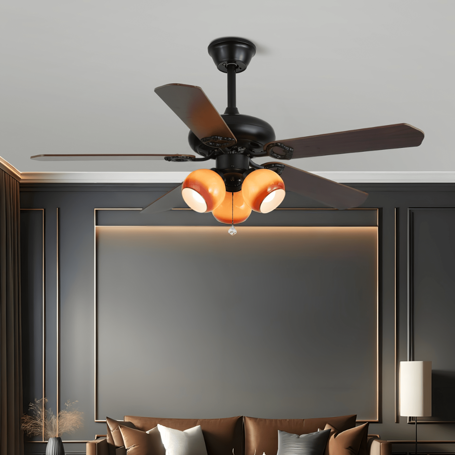 Calviera Vintage Wood Glass Ceiling Fan Light