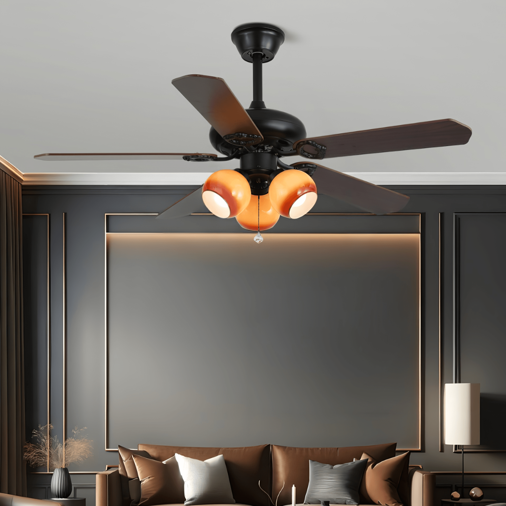 Calviera Vintage Wood Glass Ceiling Fan Light