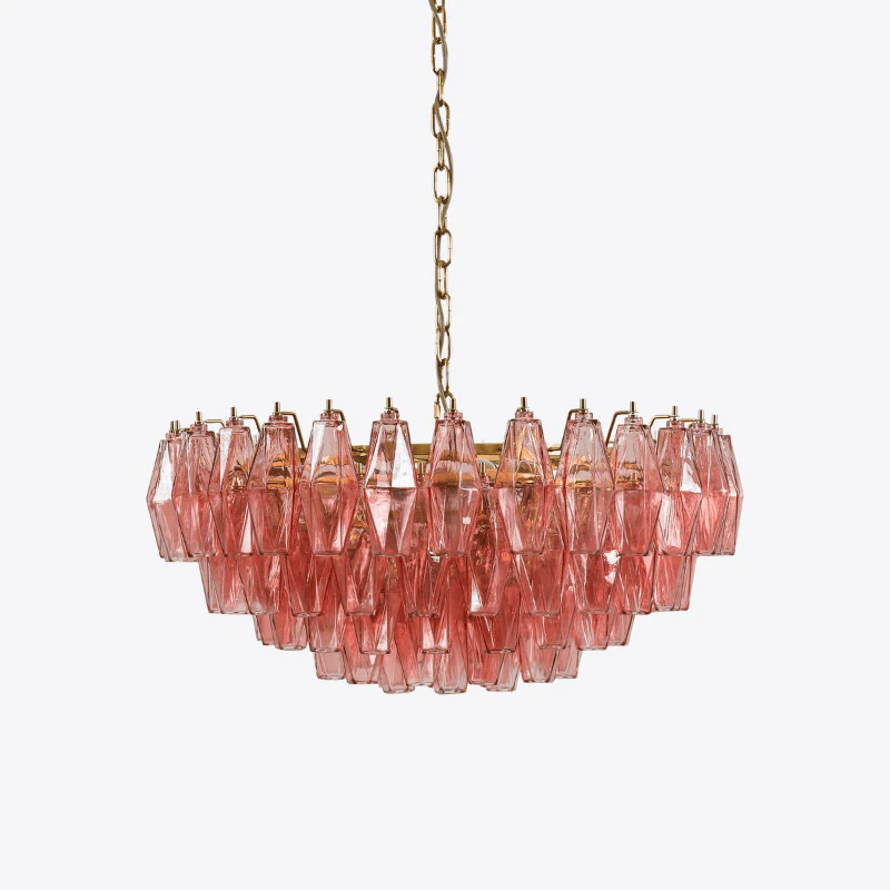 Lioruine Chandelier Pink Polygon Glass Tiered Modern Artistic