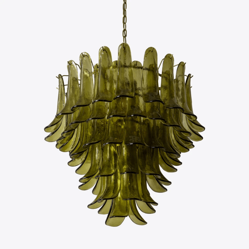 Darix Chandelier Green Petal Glass Layered Natural