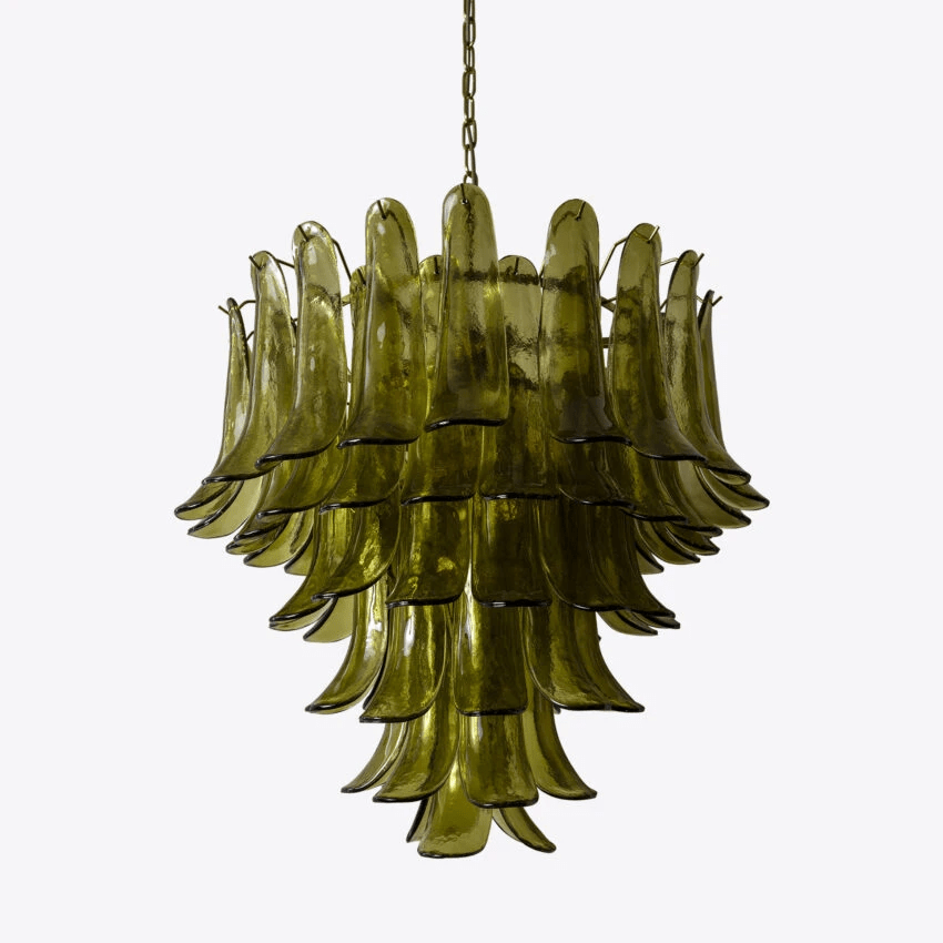 Darix Chandelier Green Petal Glass Layered Natural