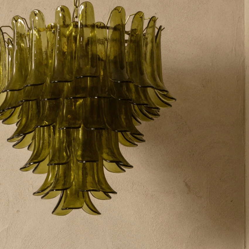 Darix Chandelier Green Petal Glass Layered Natural