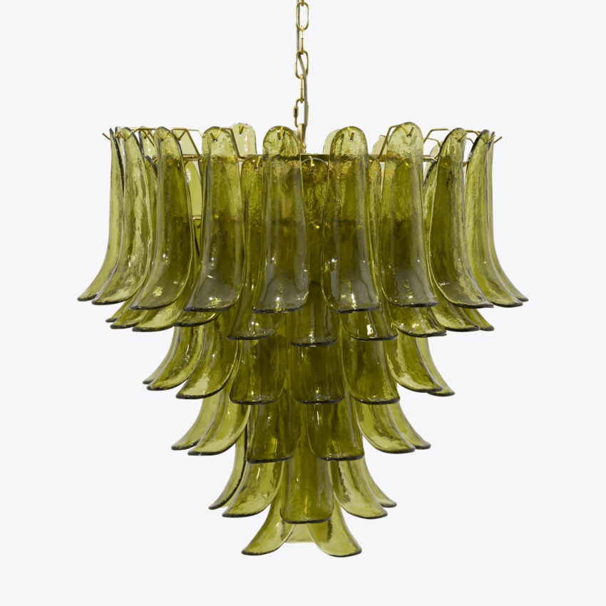 Darix Chandelier Green Petal Glass Layered Natural