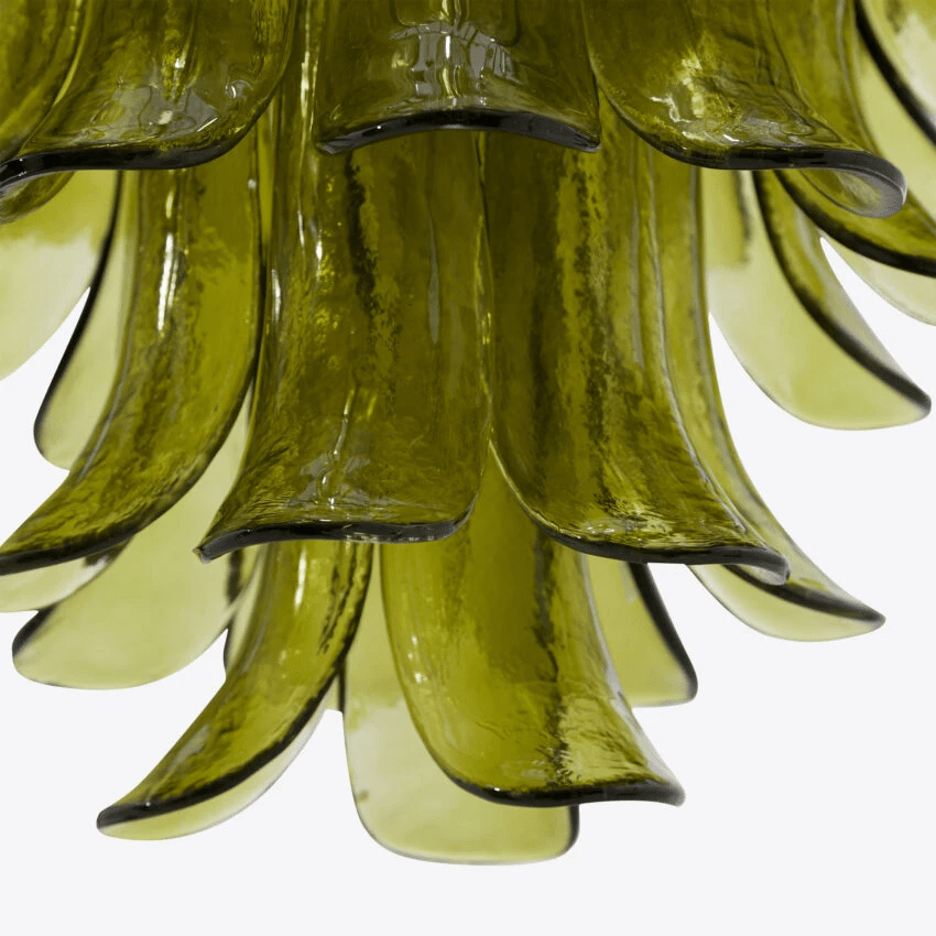 Darix Chandelier Green Petal Glass Layered Natural