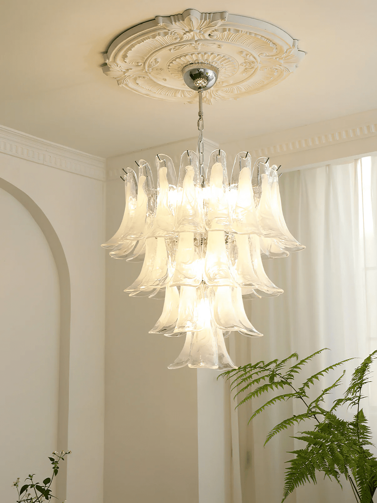 Elvess Chandelier Murano Glass Leaf Golden