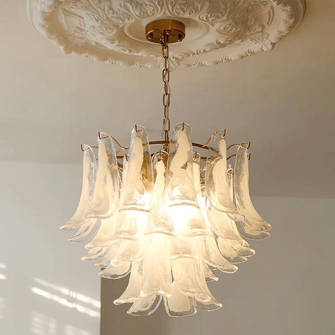 Elvess Chandelier Murano Glass Leaf Golden