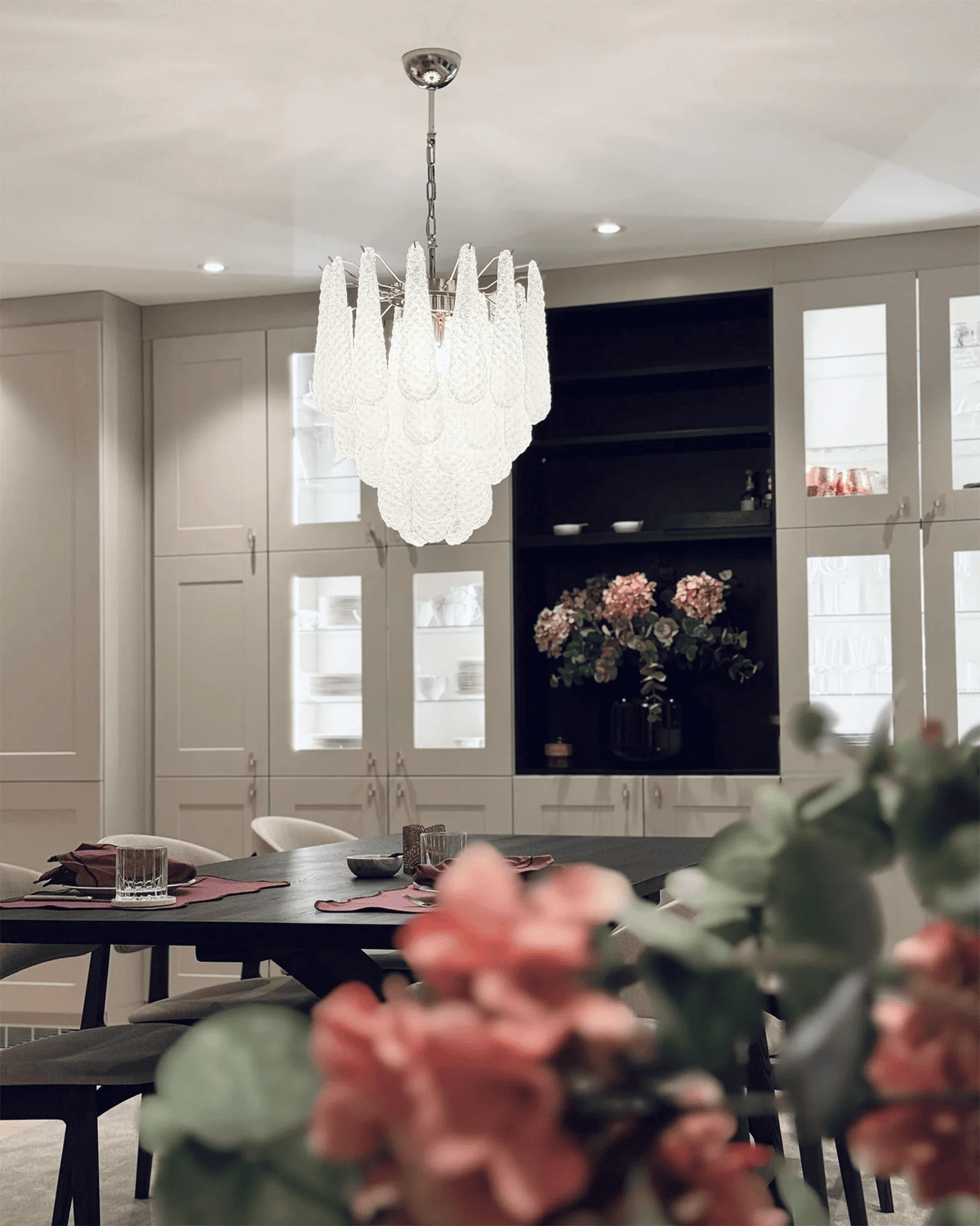 Velivena Chandelier Murano Glass Drops Frosted Teardrop