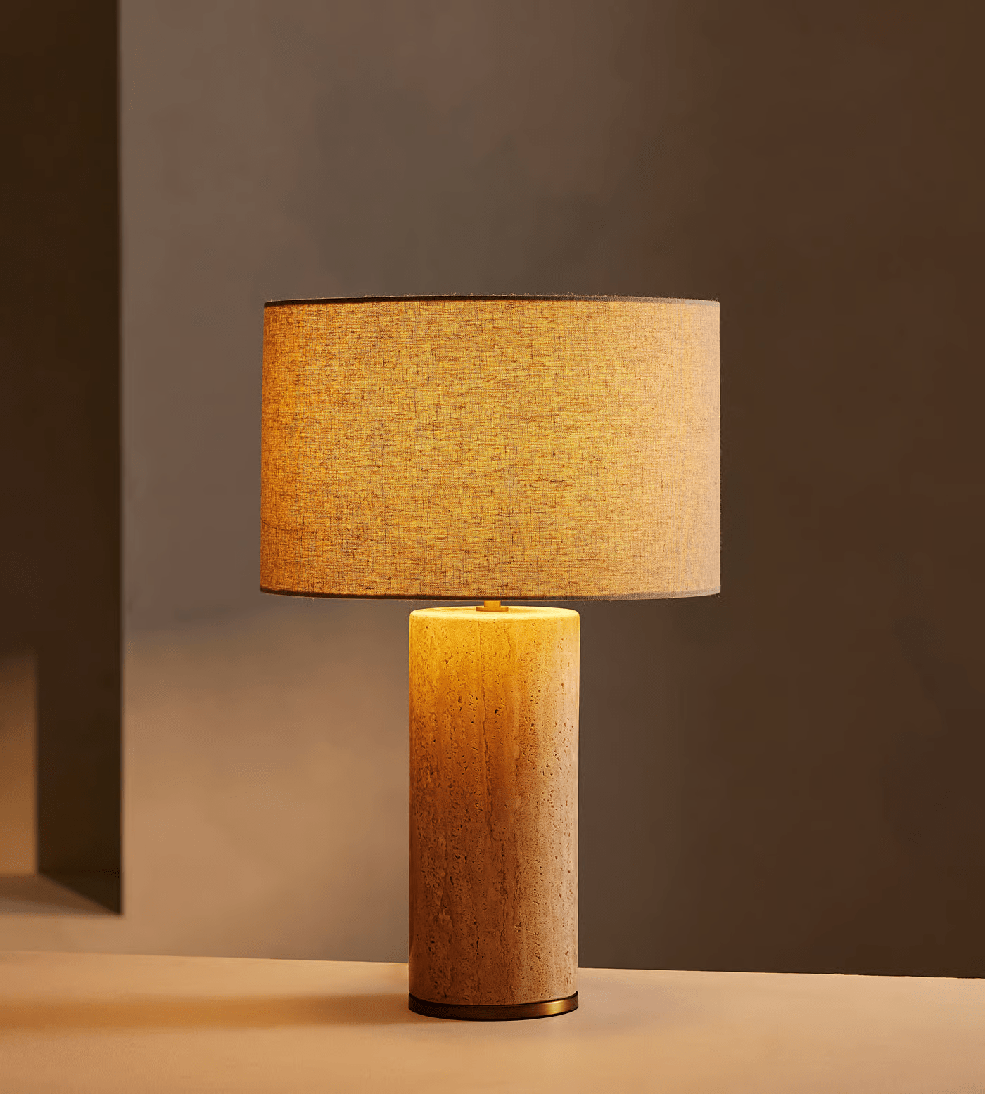 Vonoryra Cylindrical Travertine Table Lamp