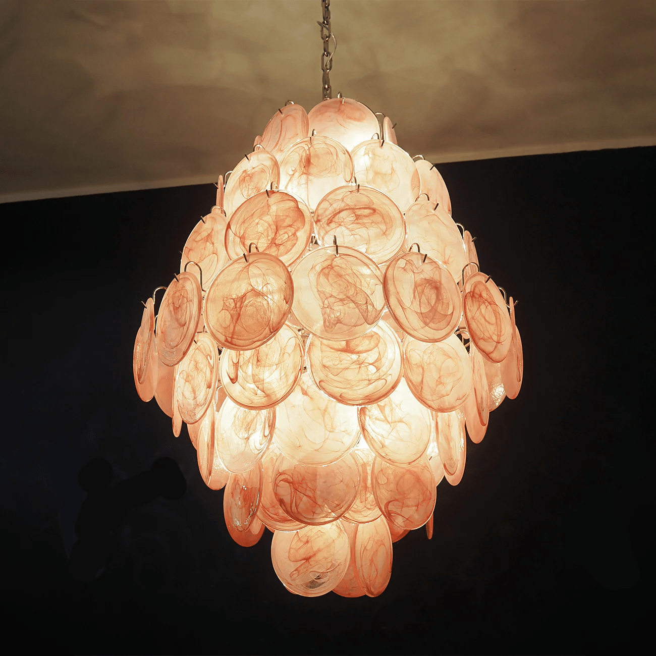 Aurora Chandelier Pink Murano Glass Handblown Discs - Neutral Decor