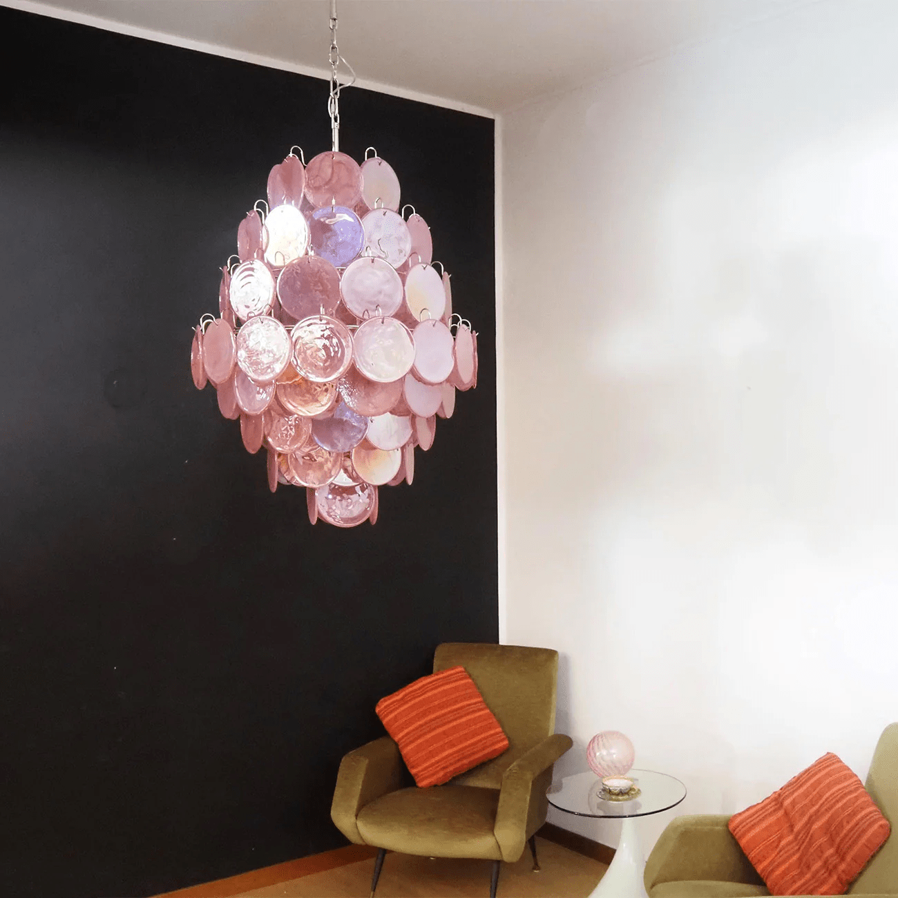 Eirarine Chandelier Pink Murano Glass Handblown Discs