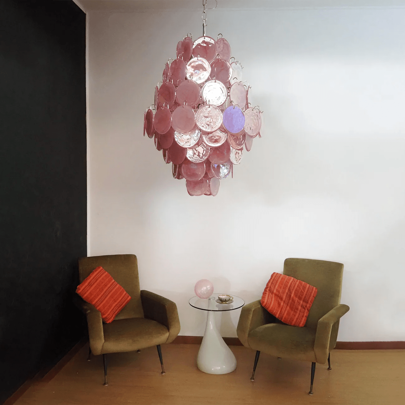Aurora Chandelier Pink Murano Glass Handblown Discs - Neutral Decor