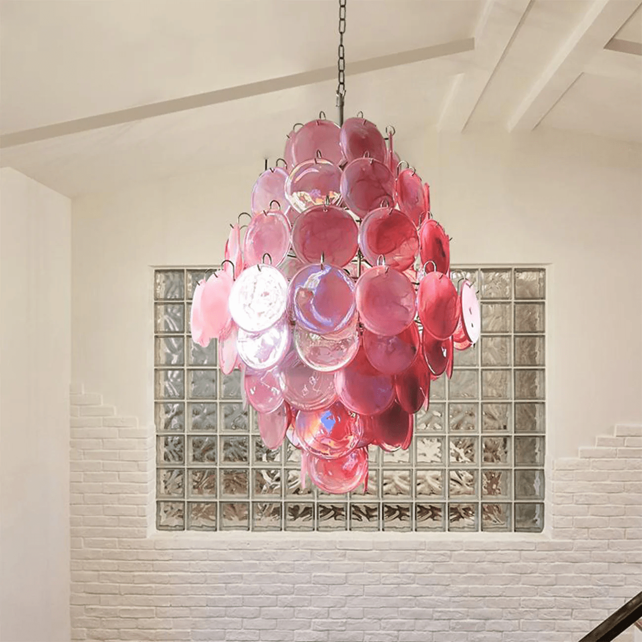 Eirarine Chandelier Pink Murano Glass Handblown Discs