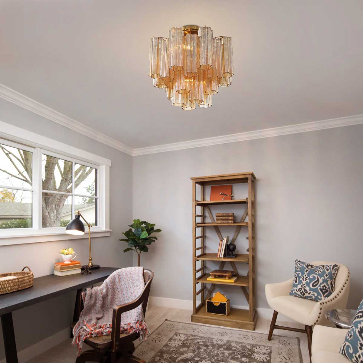Eirerise Ceiling Lamp Clear Murano Glass Tubular Handblown