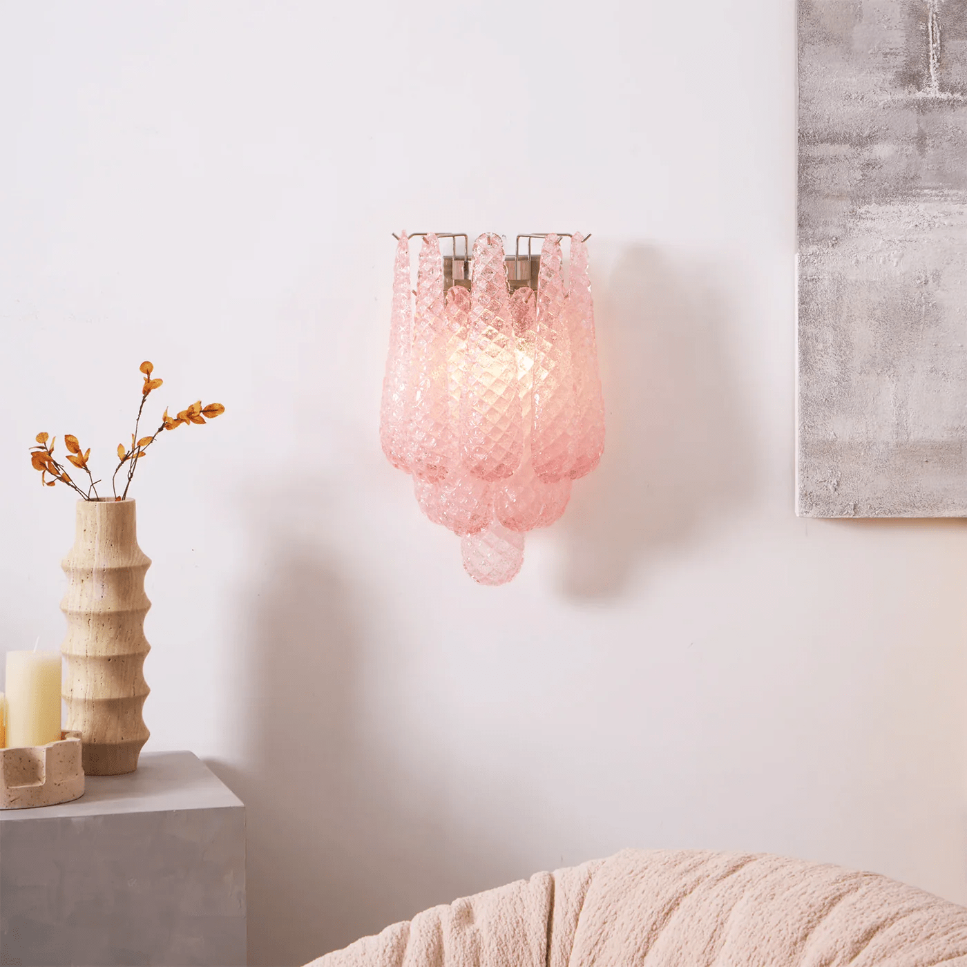 Liorelaria Wall Lamp Pink Teardrop Glass Floral Artistic