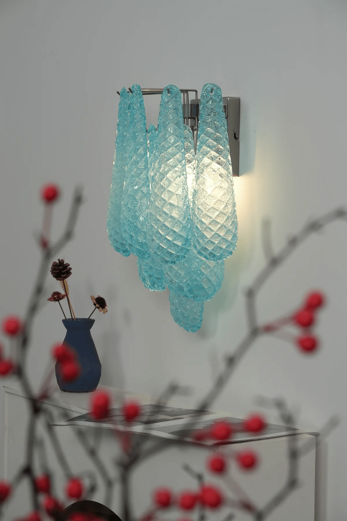 Liorelaria Wall Lamp Pink Teardrop Glass Floral Artistic