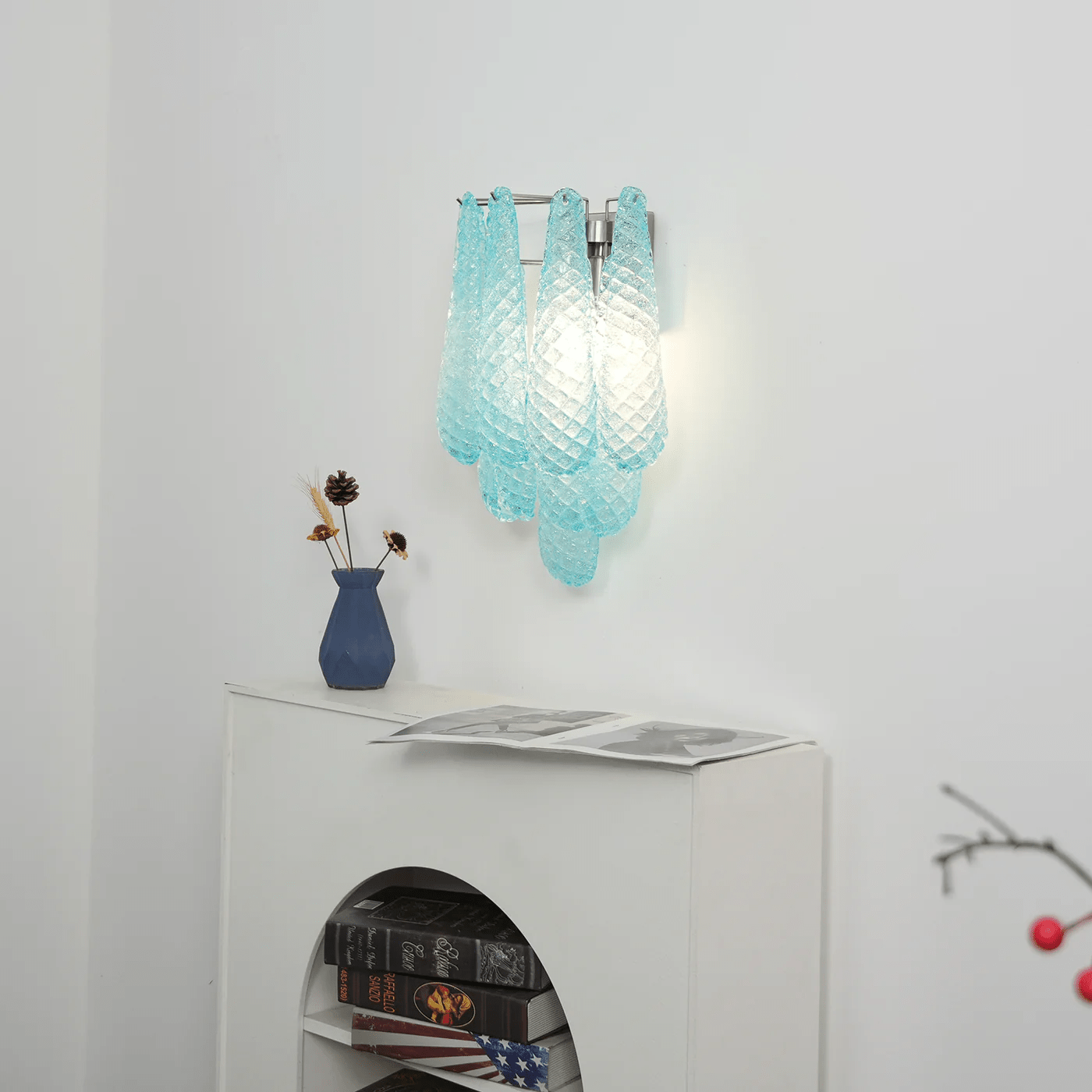 Liorelaria Wall Lamp Pink Teardrop Glass Floral Artistic