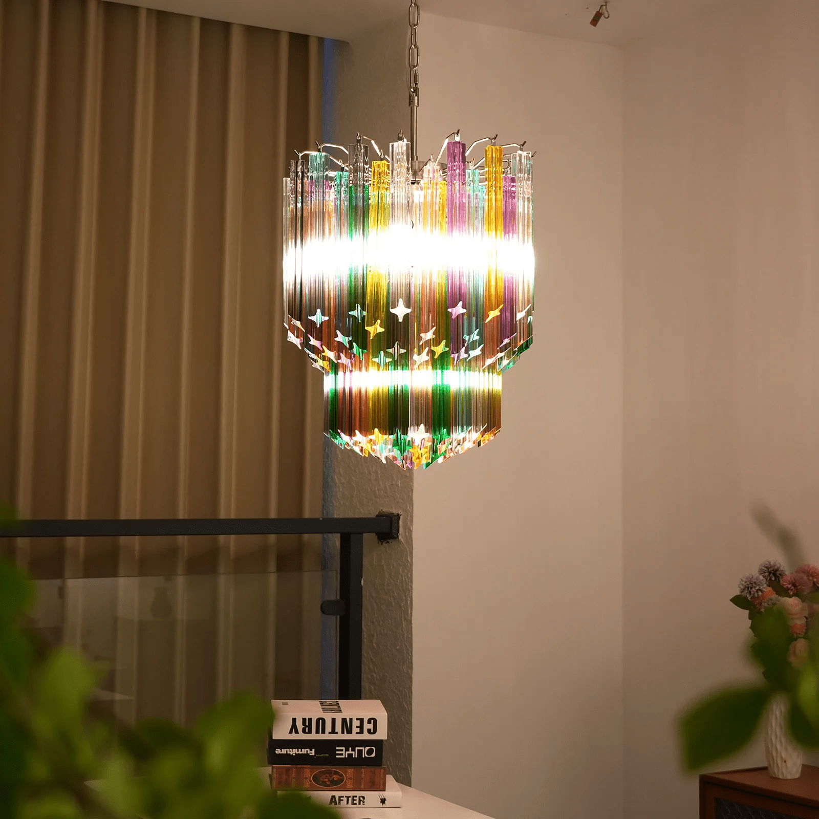 Celorelle Chandelier Murano Glass Colorful Prism